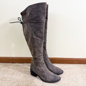 Born Taupe Suede Over the Knee Boots Women's 7.5 Side Zip/Back Tie Flannel Lined